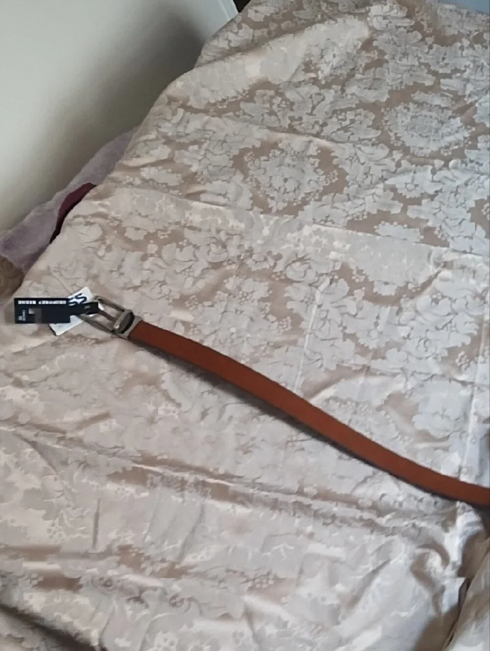 Geoffrey Beene Men's Cognac Brown Leather Belt with Silver Buckle